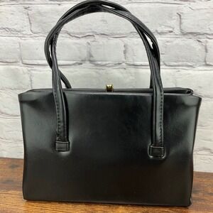 Vintage Handbag Black Top Handle Structured Purse Classic Satchel Small